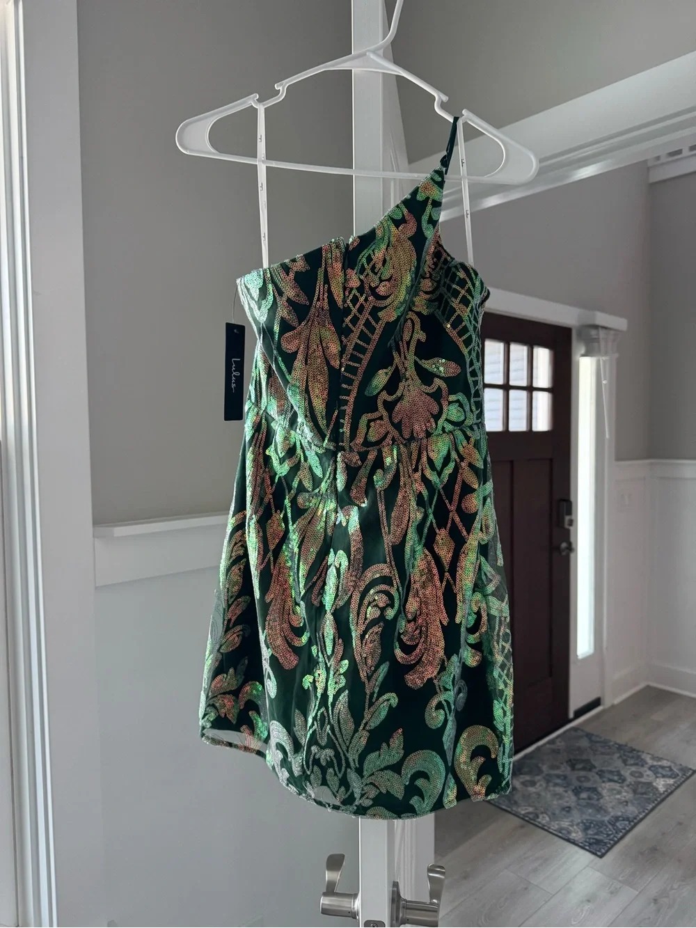 Lulu's Mesmerizing Shine Green Sequin One-Shoulder Party Dress Medium - Picture 2 of 16